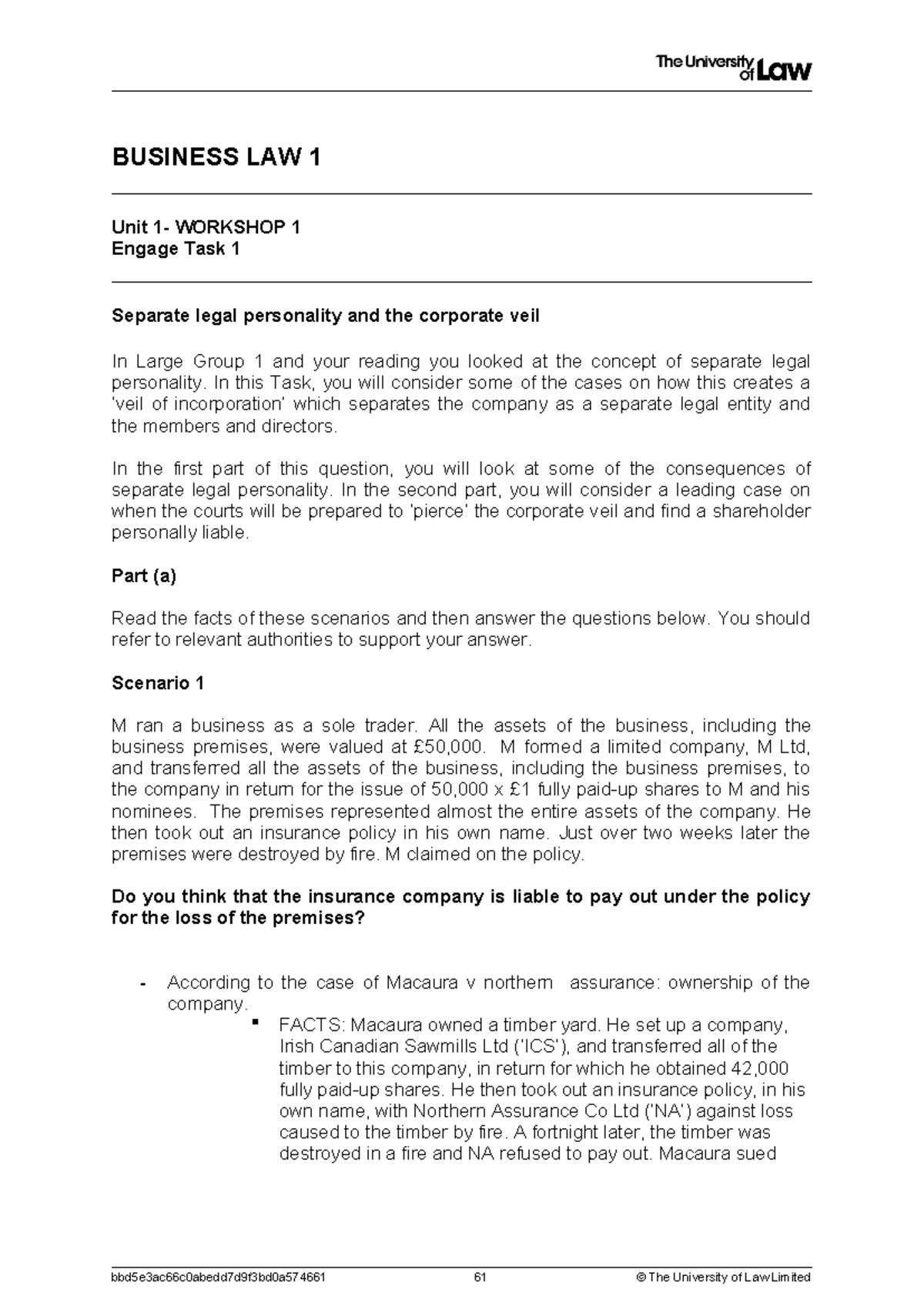 Business LAW W1 TASK 1 - Workshop Task 1 - BUSINESS LAW 1 Unit 1 ...