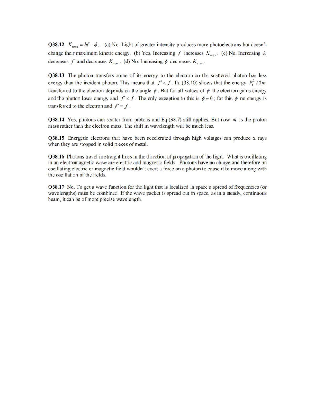 University Physics (15th Ed) - Solutions for Discussion Q38.12-Q38.17 ...