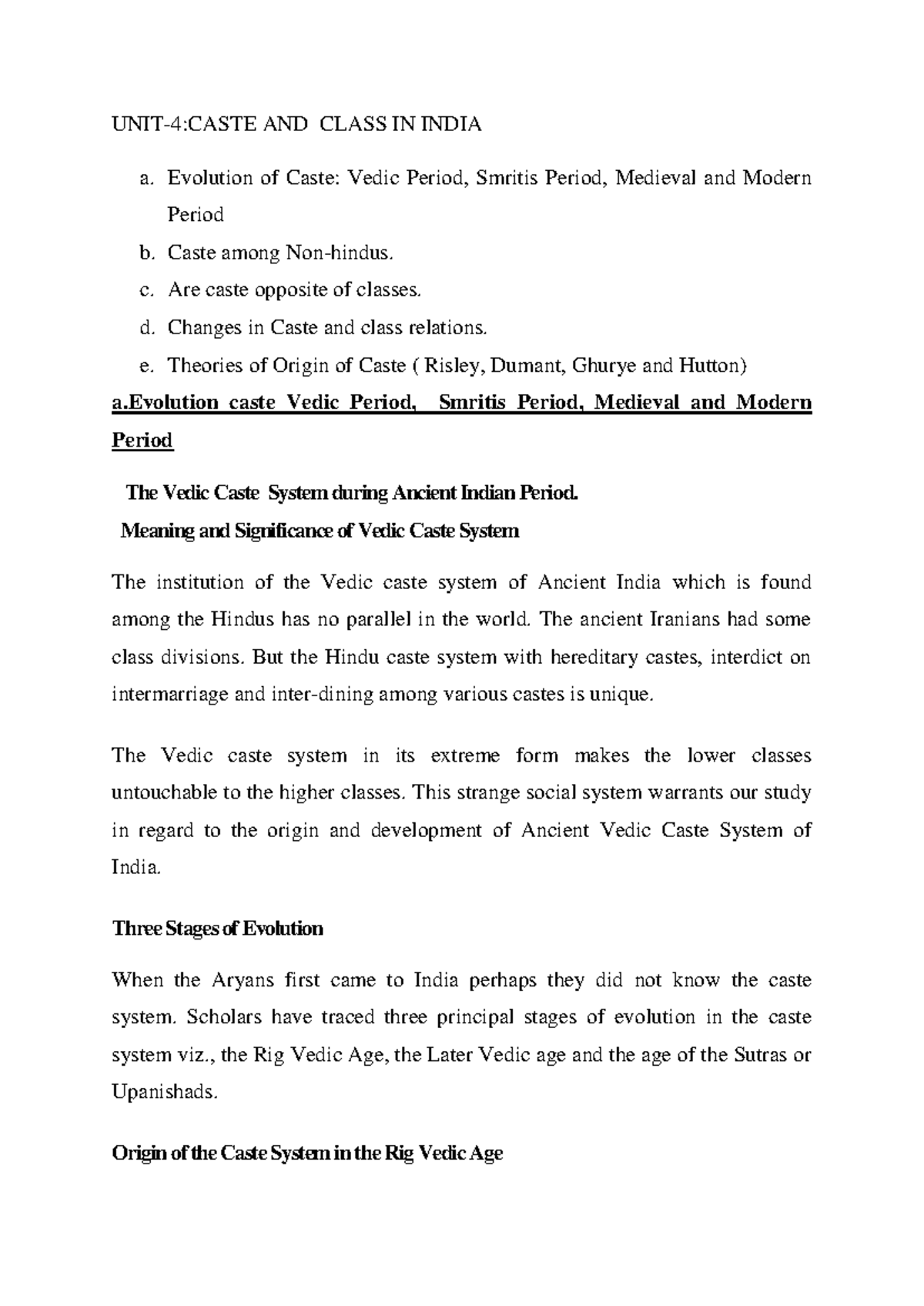 Sociology Unit 4: Caste and Class Dynamics in India - Studocu