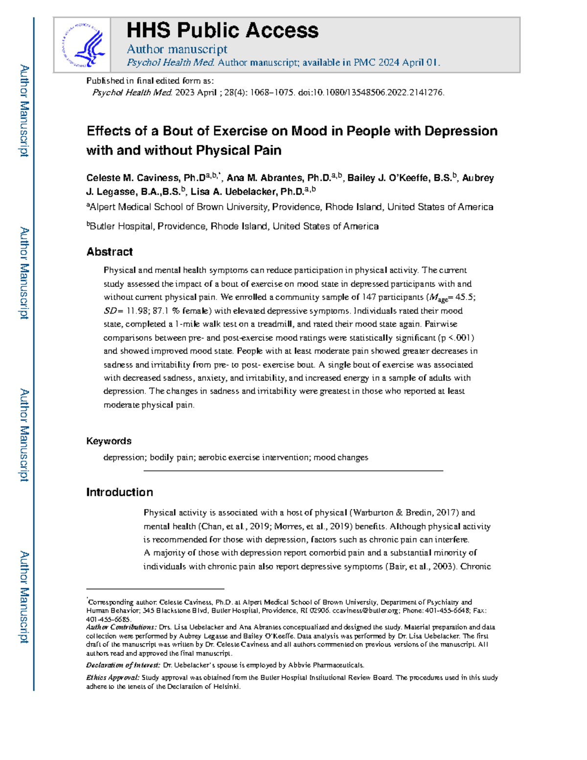 Effects of Exercise on Mood in Depression: HHS Study Insights - Studocu