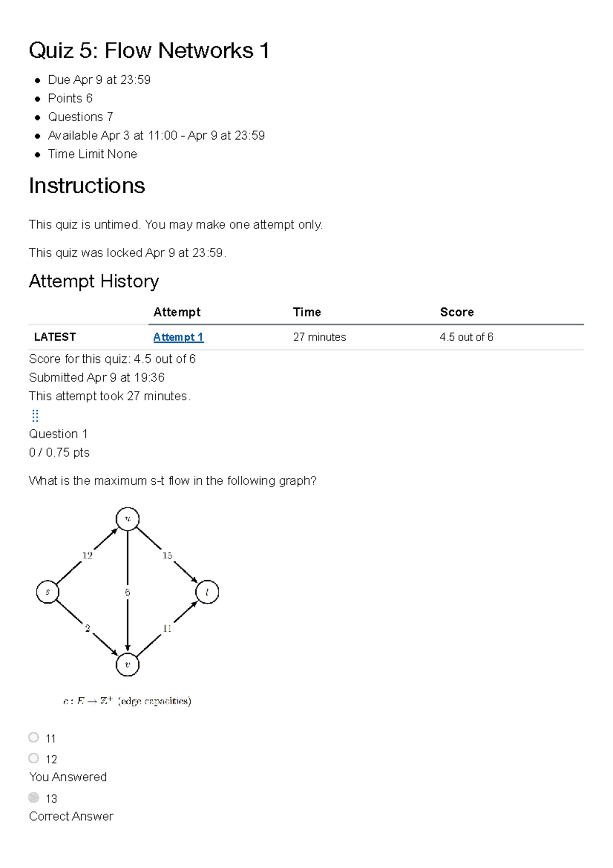 Quiz 5: Flow Networks 1 - COMP3027/CMP3927 Algorithm Design - Studocu