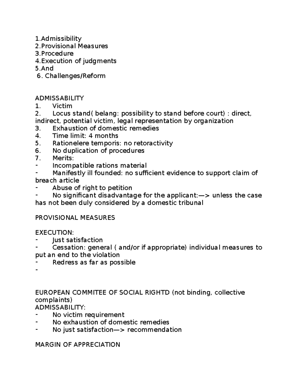 Admissibility and Provisional Measures in Legal Procedures - Studocu