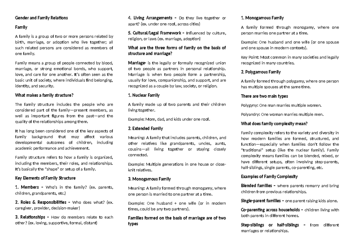 Gender and Family Relations: Understanding Family Structures and ...