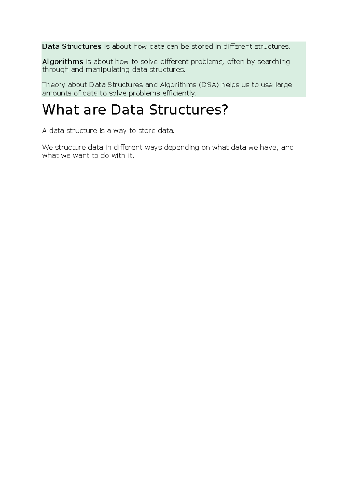 DSA: Understanding Data Structures and Algorithms - Studocu