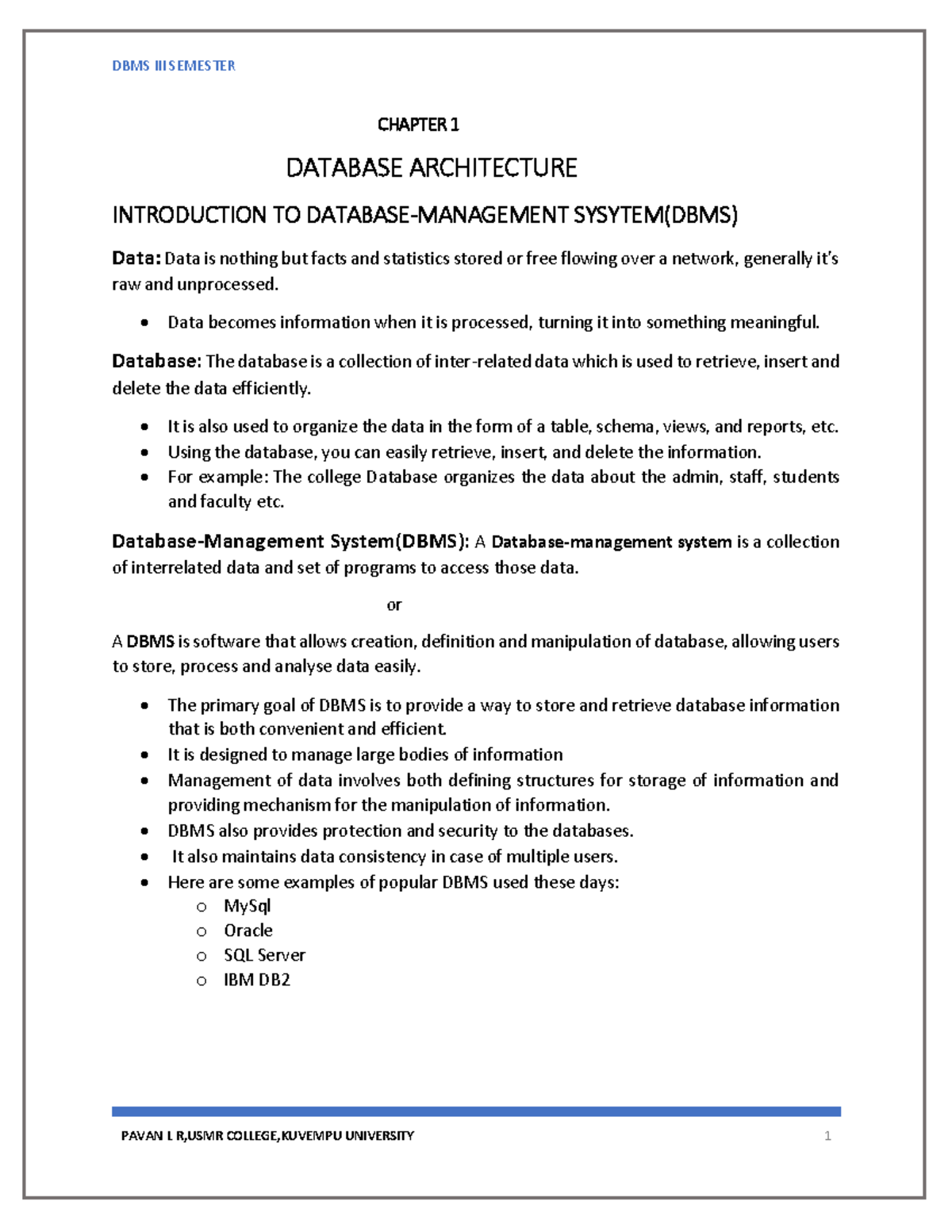 Chapter 1st - ............. - CHAPTER 1 DATABASE ARCHITECTURE ...