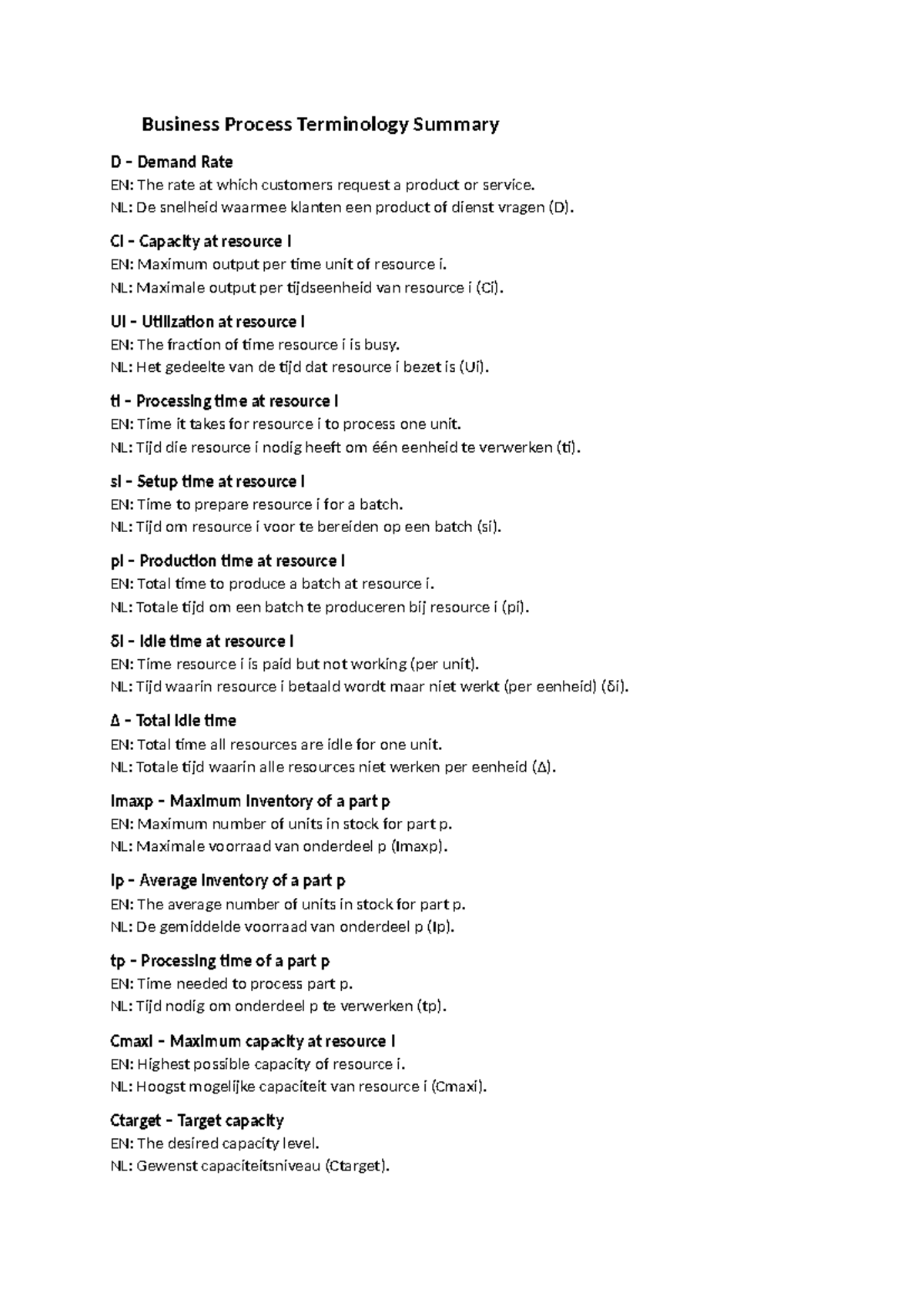 Business Process Terminology Summary for Operations Management ...