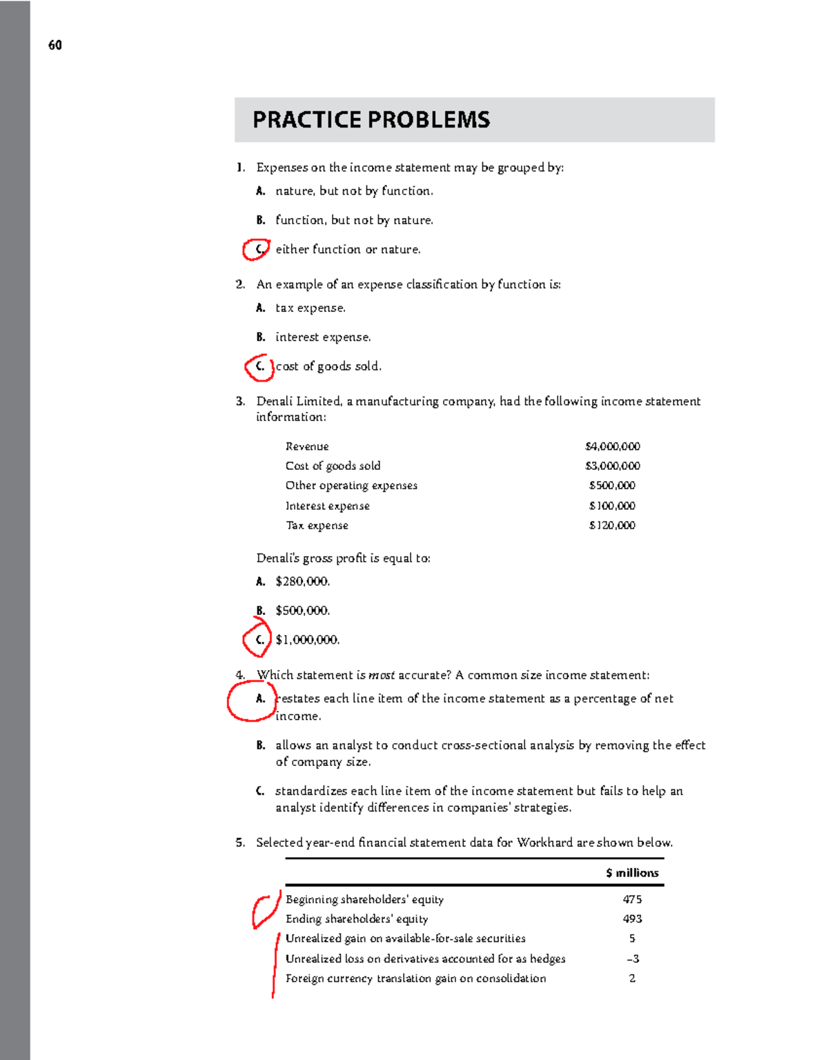 2. Income statements 1 - 12333333333333333333 - 60 PRACTICE PROBLEMS 1 ...