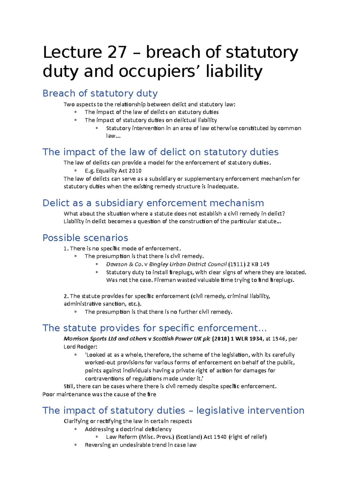Lecture 27: Breach of Statutory Duty & Occupiers' Liability Overview ...