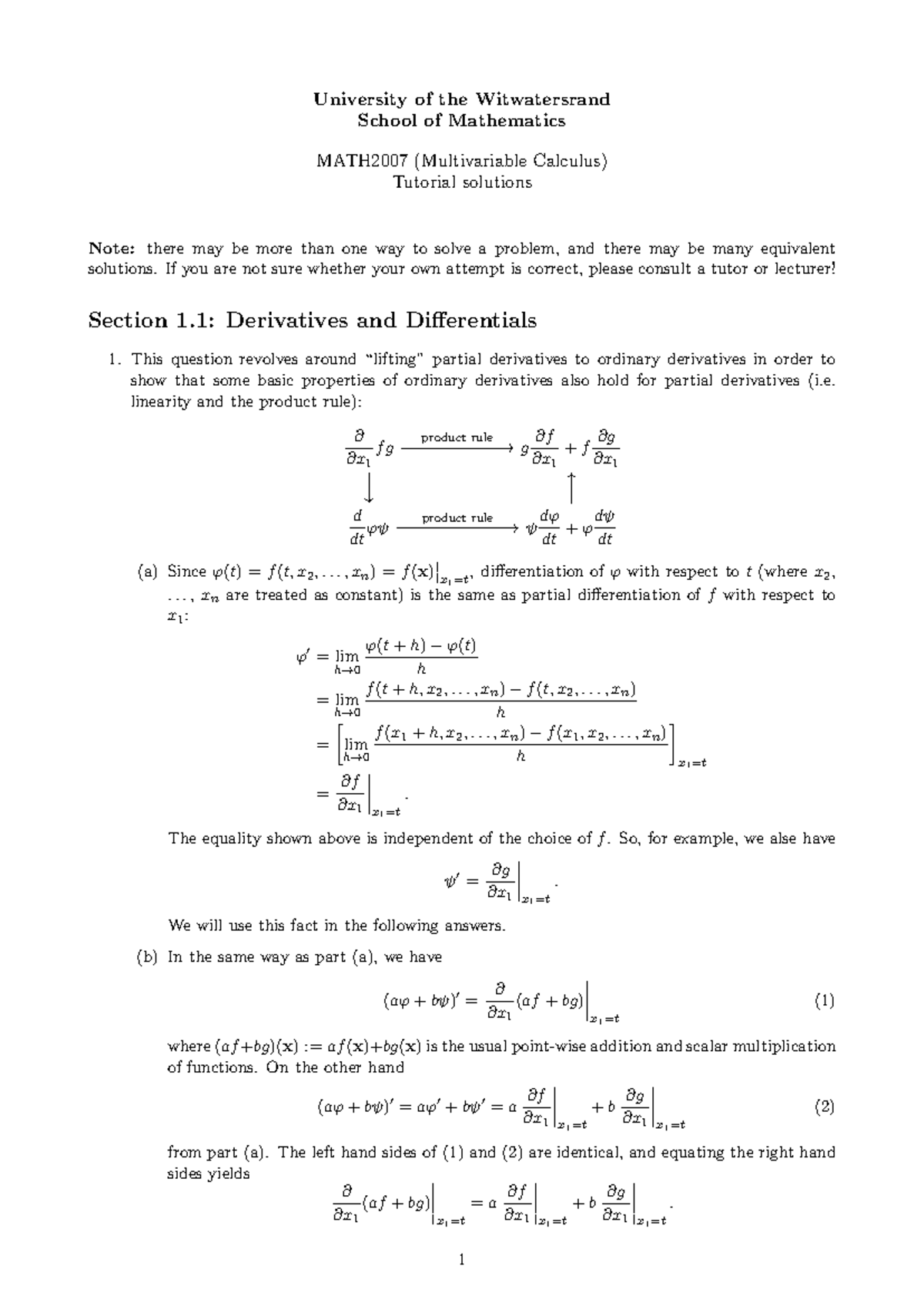 Solutions 1 - University of the Witwatersrand School of Mathematics ...