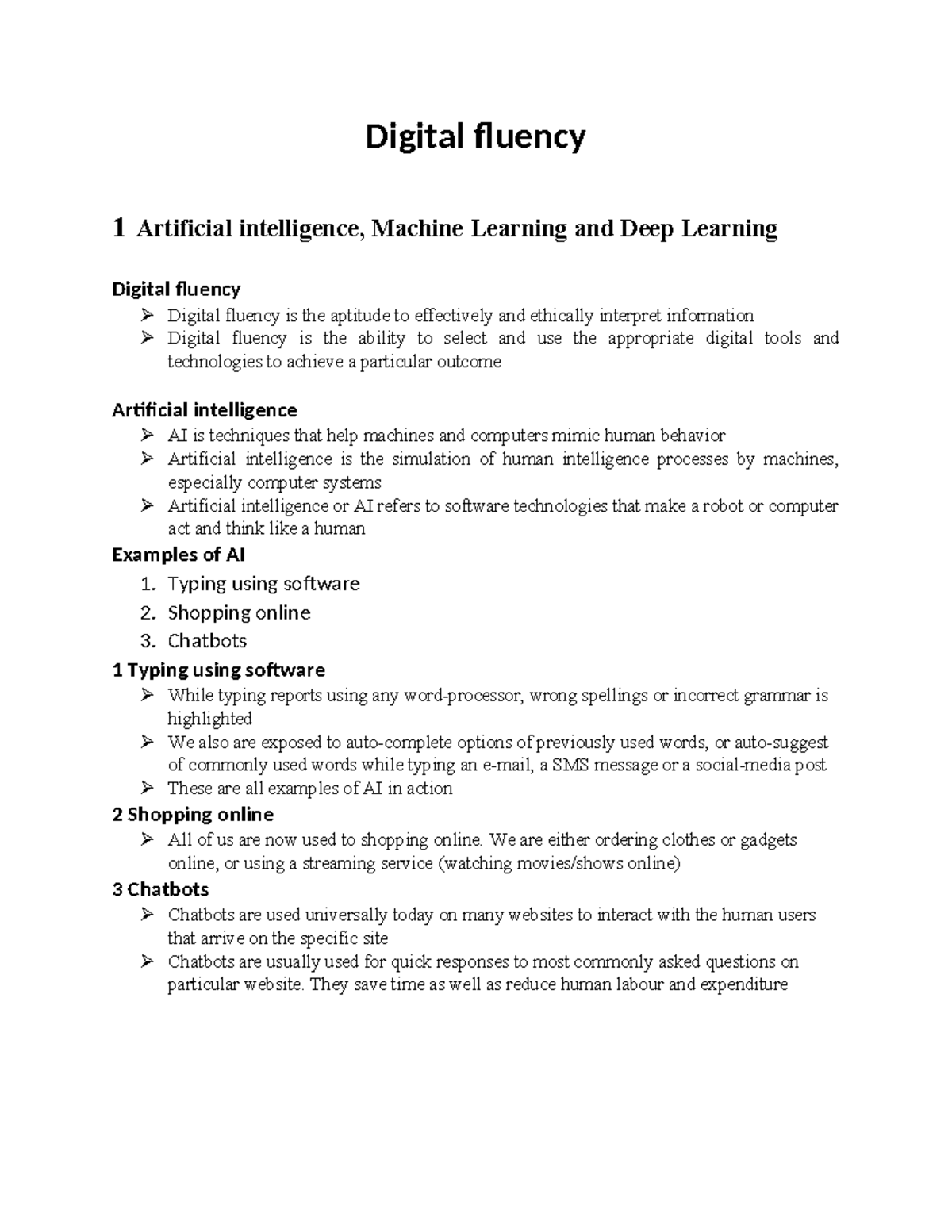 Digital Fluency 1: AI, ML, and DL Applications and Insights - Studocu