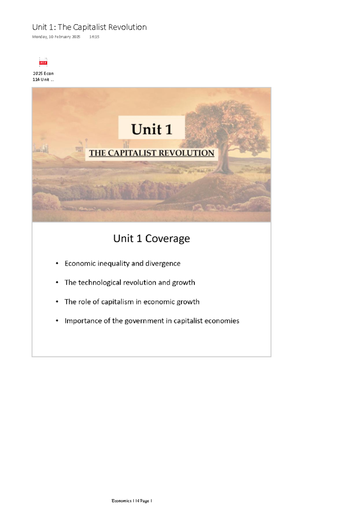 Econ 114 Unit 1: Analyzing the Capitalist Revolution Dynamics - Studocu