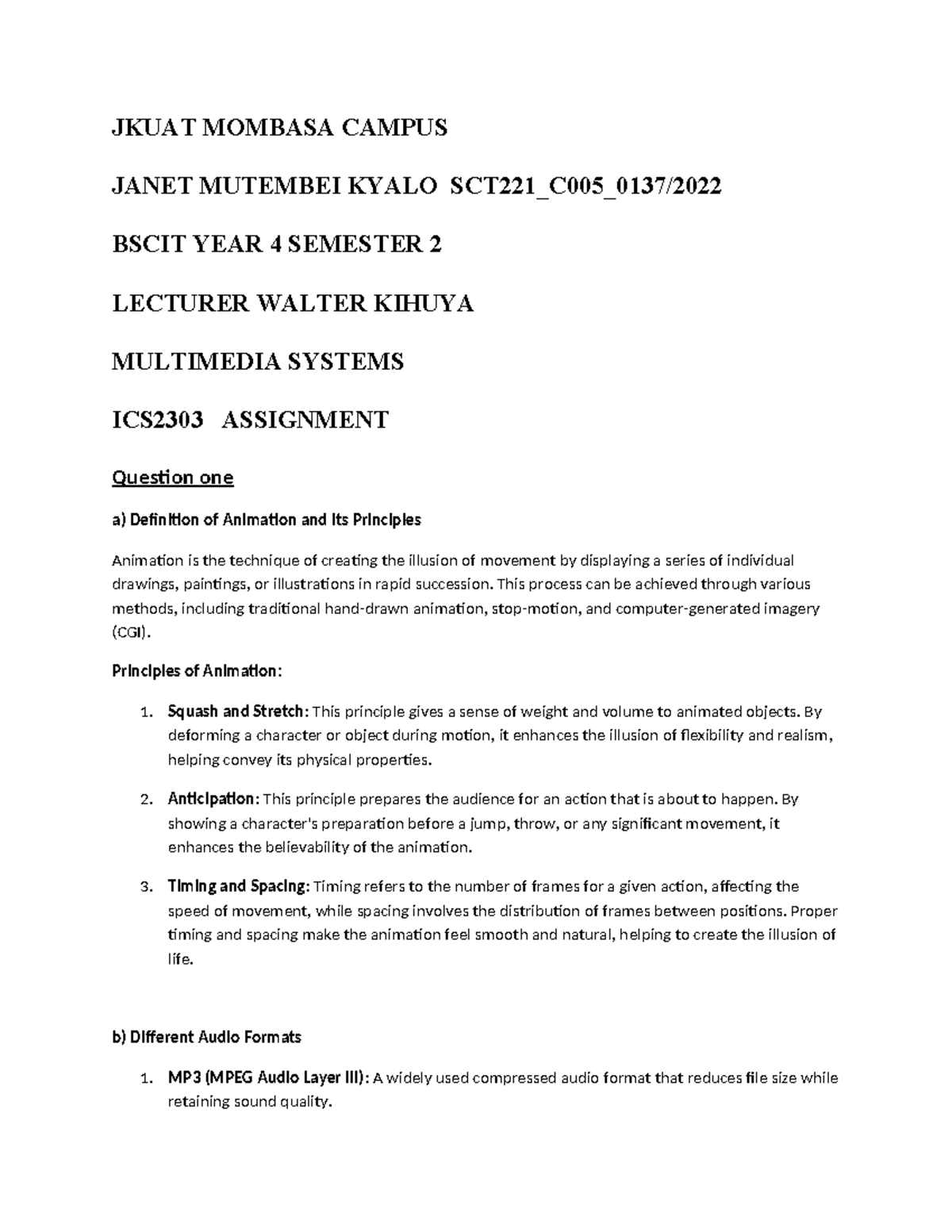 Multimedia systems assignment Janet Kyalo - JKUAT MOMBASA CAMPUS JANET ...