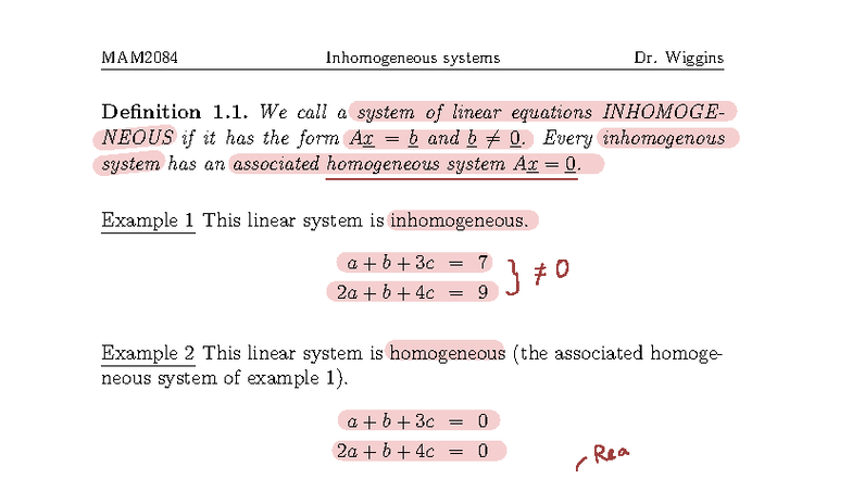 MAM2084 Lesson 4: Understanding Inhomogeneous Systems - Studocu