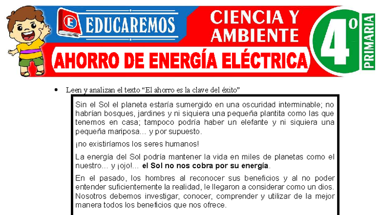 Ahorro de Energía Eléctrica: Guía para 4to Grado de Primaria - Studocu