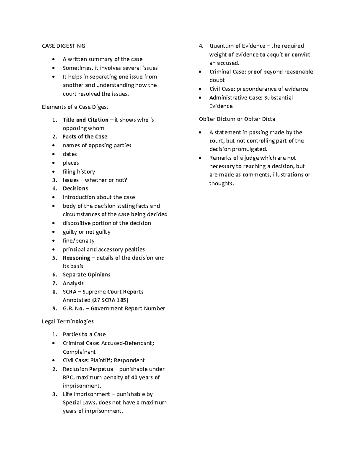 CASE Digesting: Key Elements and Legal Terminologies Explained - Studocu