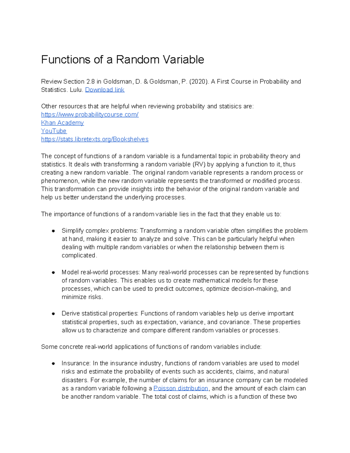 M2L8 Functions of a Random Variable: Key Concepts and Applications ...