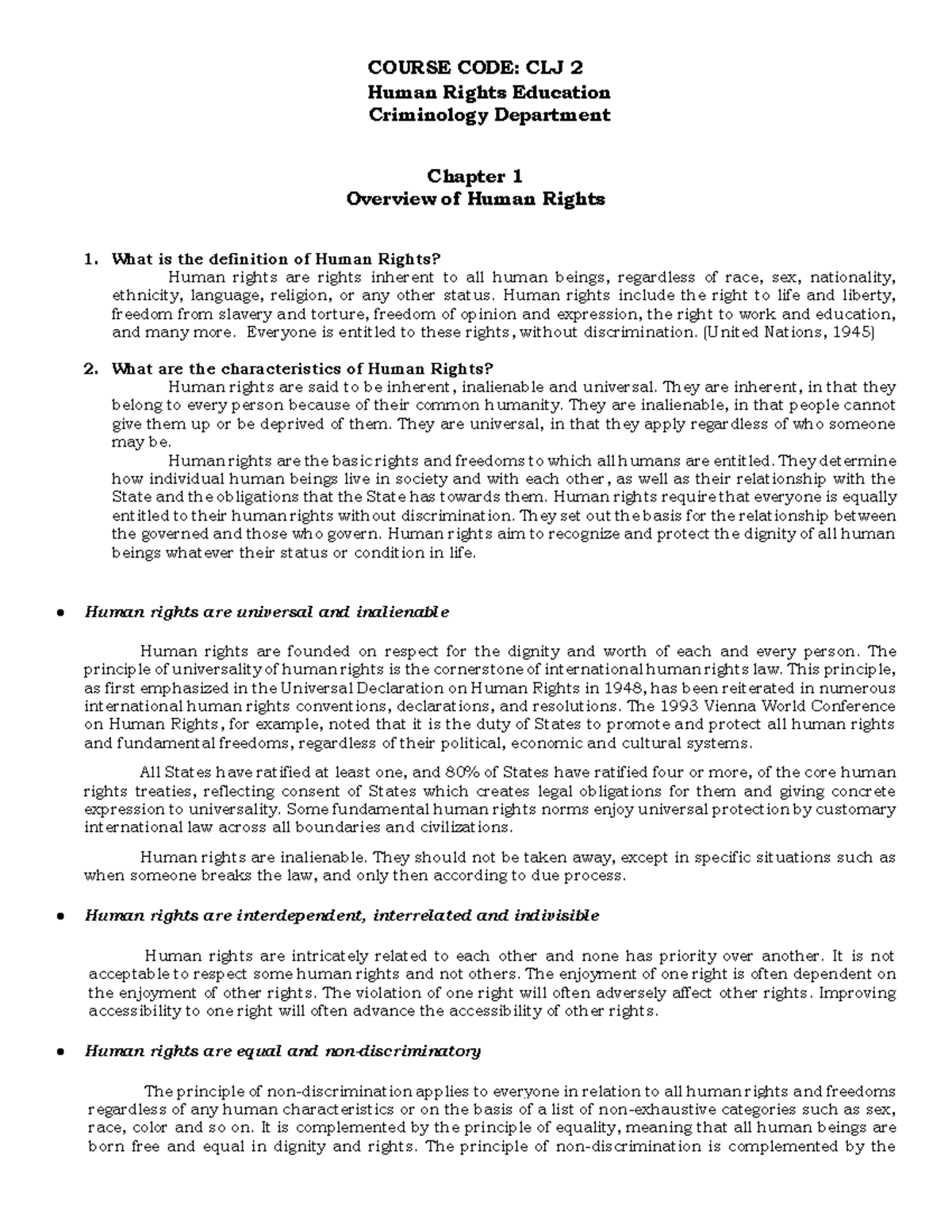 CLJ 2 Human Rights Education: Chapter 1 Overview and Key Concepts - Studocu