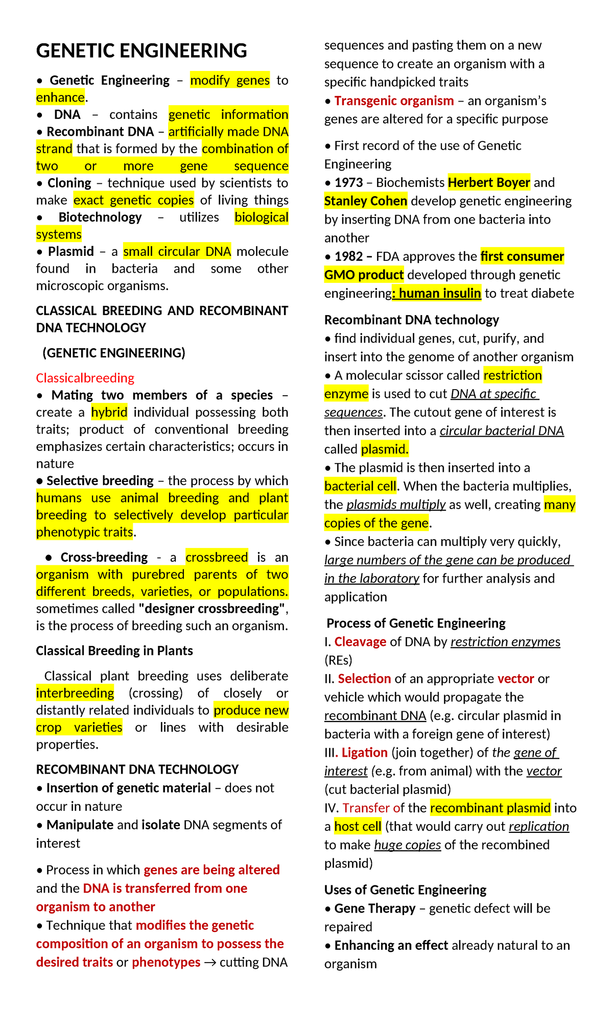 GENETIC ENGINEERING (BIO 101) - Overview of Techniques and Applications ...