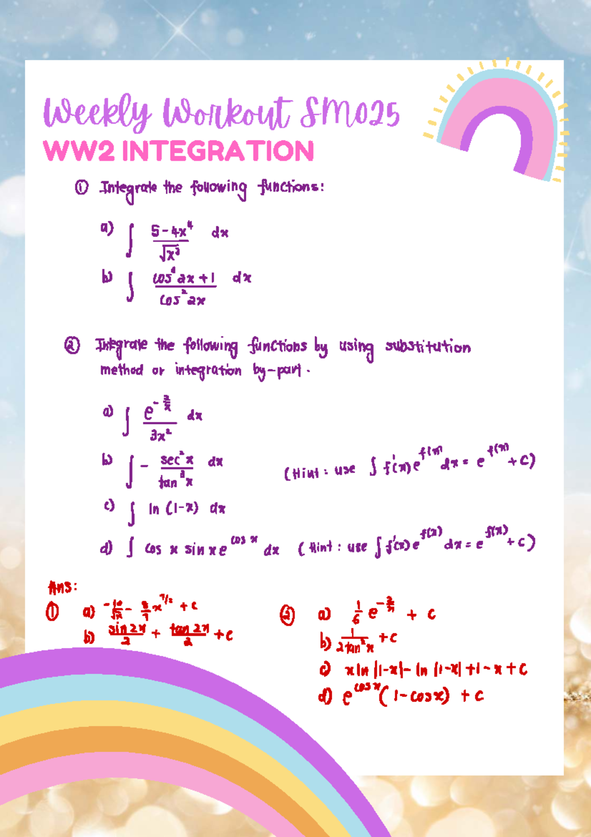 Weekly Workout Solutions for SM025 WW2 Integration - Studocu