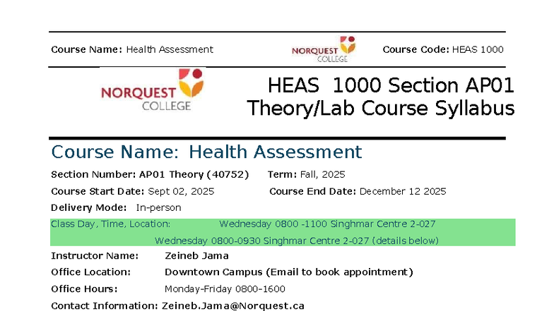 HEAS 1000 AP01 Health Assessment Course Syllabus & Lab Guide - Studocu