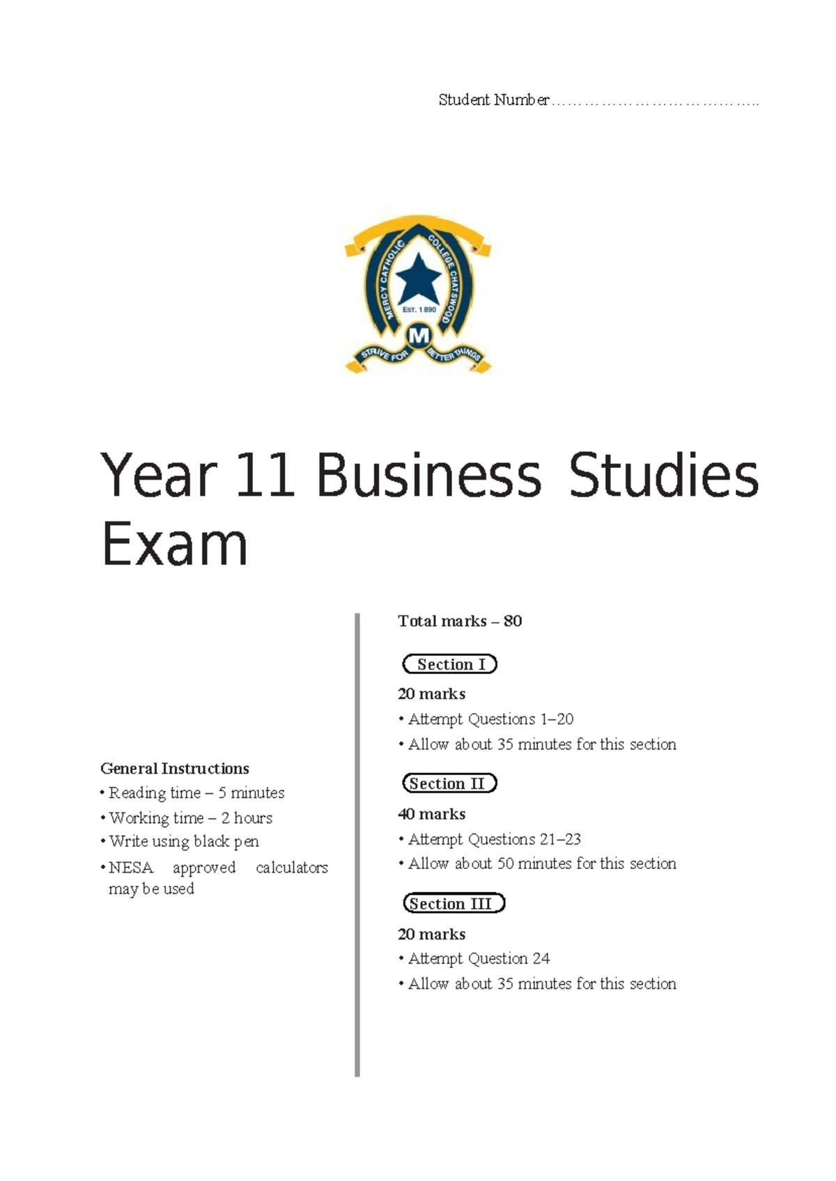 2023 Year 11 Business Studies Exam - Total Marks 80 - Studocu