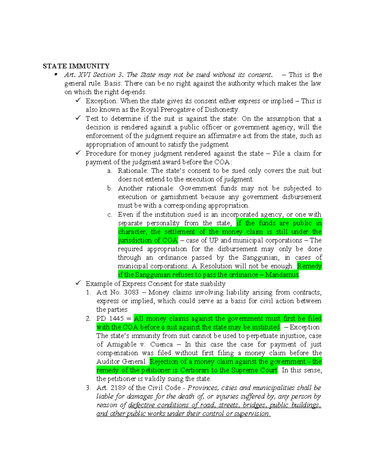 State Immunity - STATE IMMUNITY Art. XVI Section 3. The State may not ...