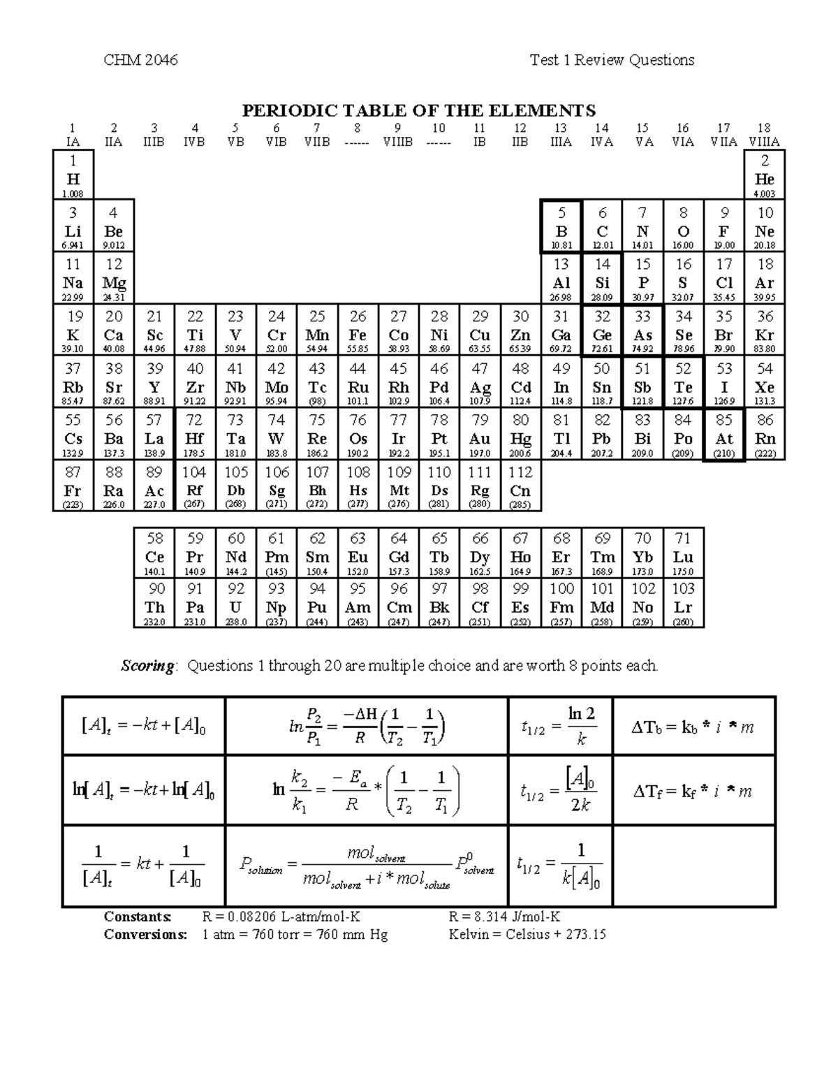 CHM 2046 Test 1 Review Questions and Practice Exam Guide - Studocu