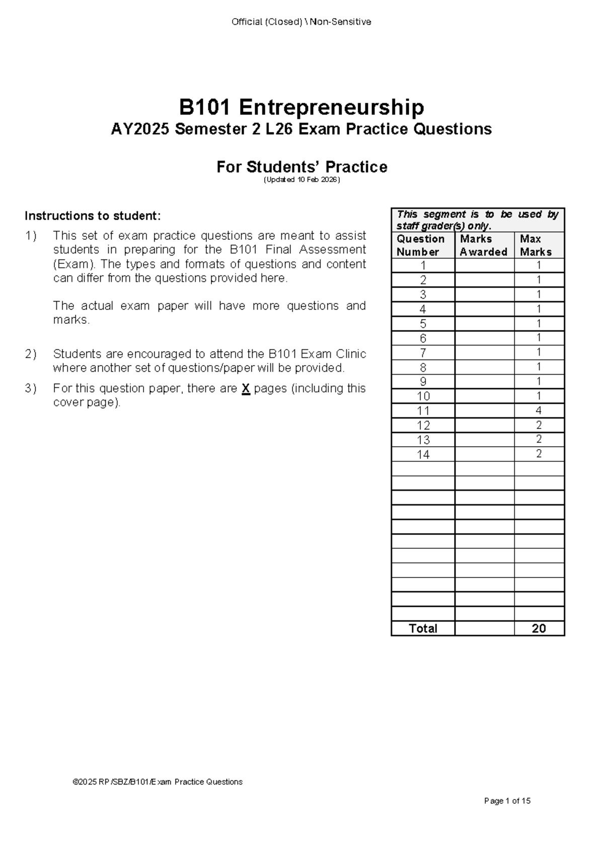 AY25S2 B101 Final Exam Practice Questions (Updated 10 Feb 2026) - Studocu