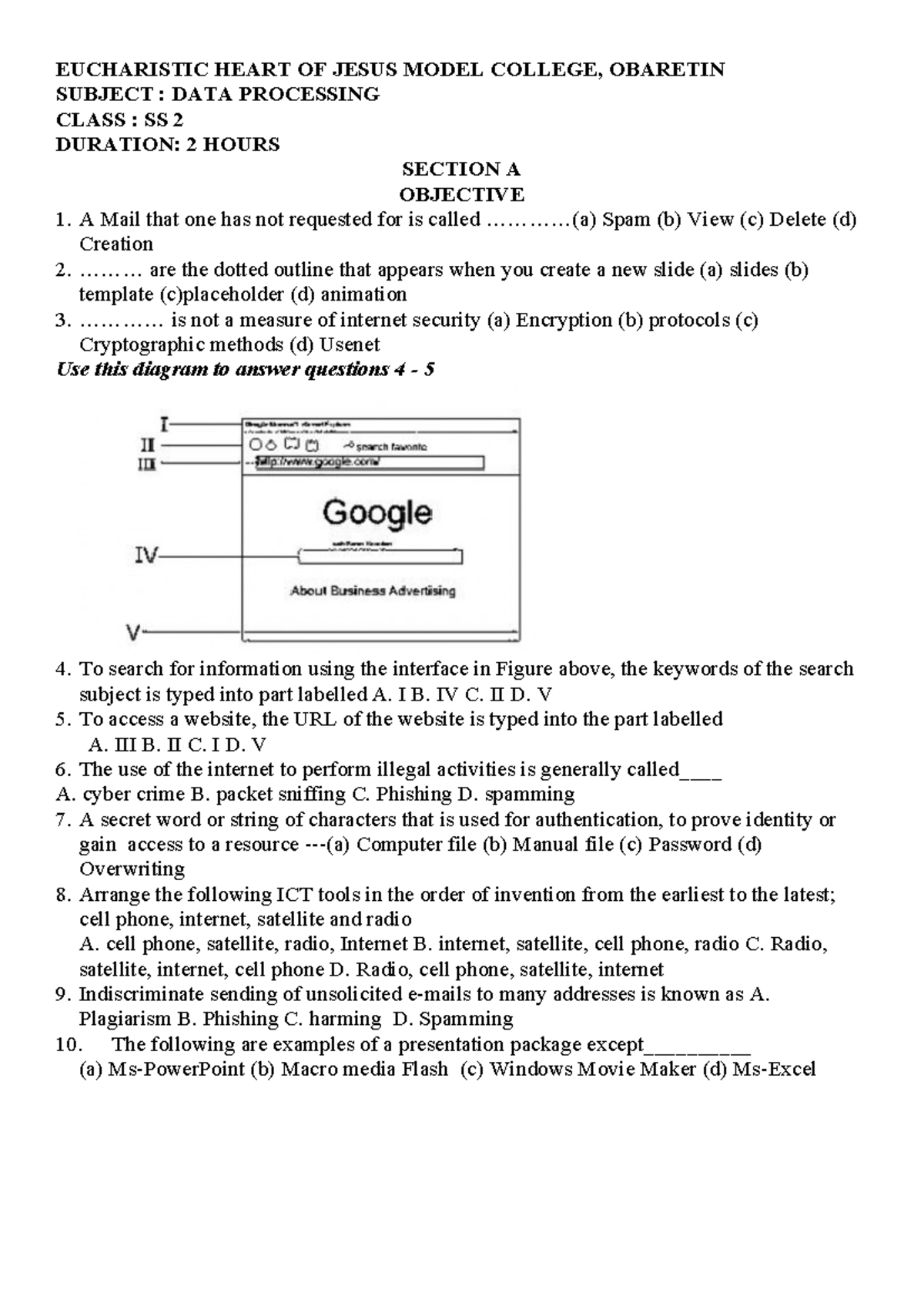 SS 2 D 2ND EXAM - Data Processing Exam Questions and Answers - Studocu