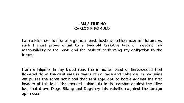I AM A FILIPINO: Reflections on Heritage and Identity - Studocu