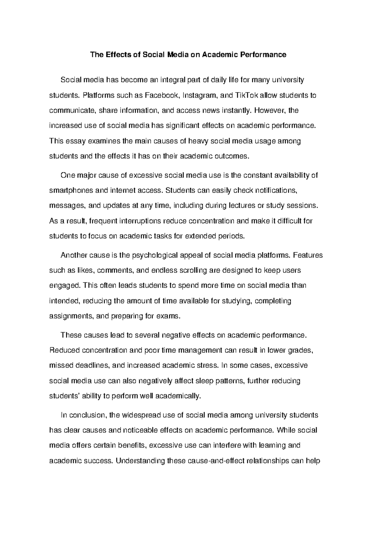 The Effects of Social Media on Academic Performance: A Cause-Effect ...