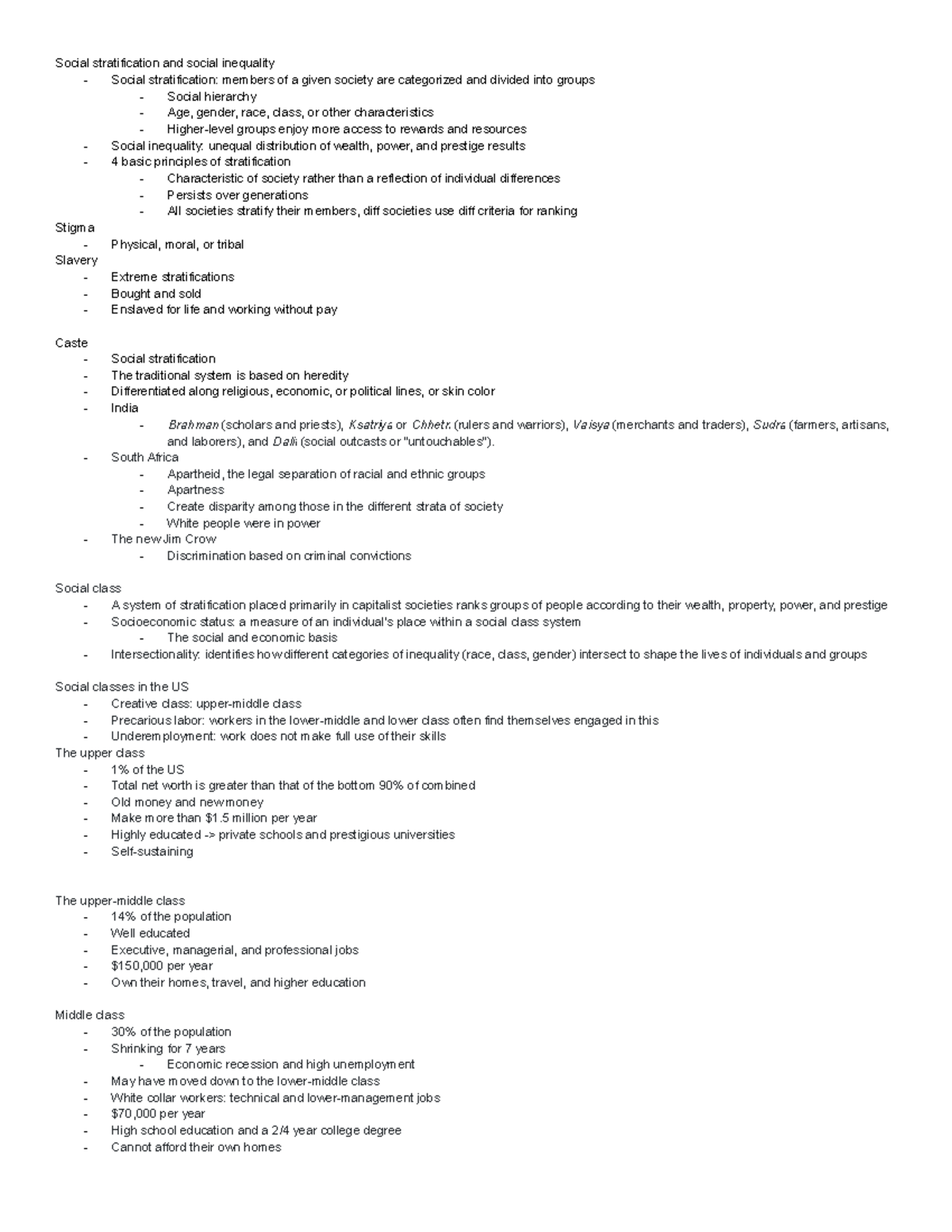 Chapter 7 - In-Depth Notes on Social Stratification & Inequality - Studocu