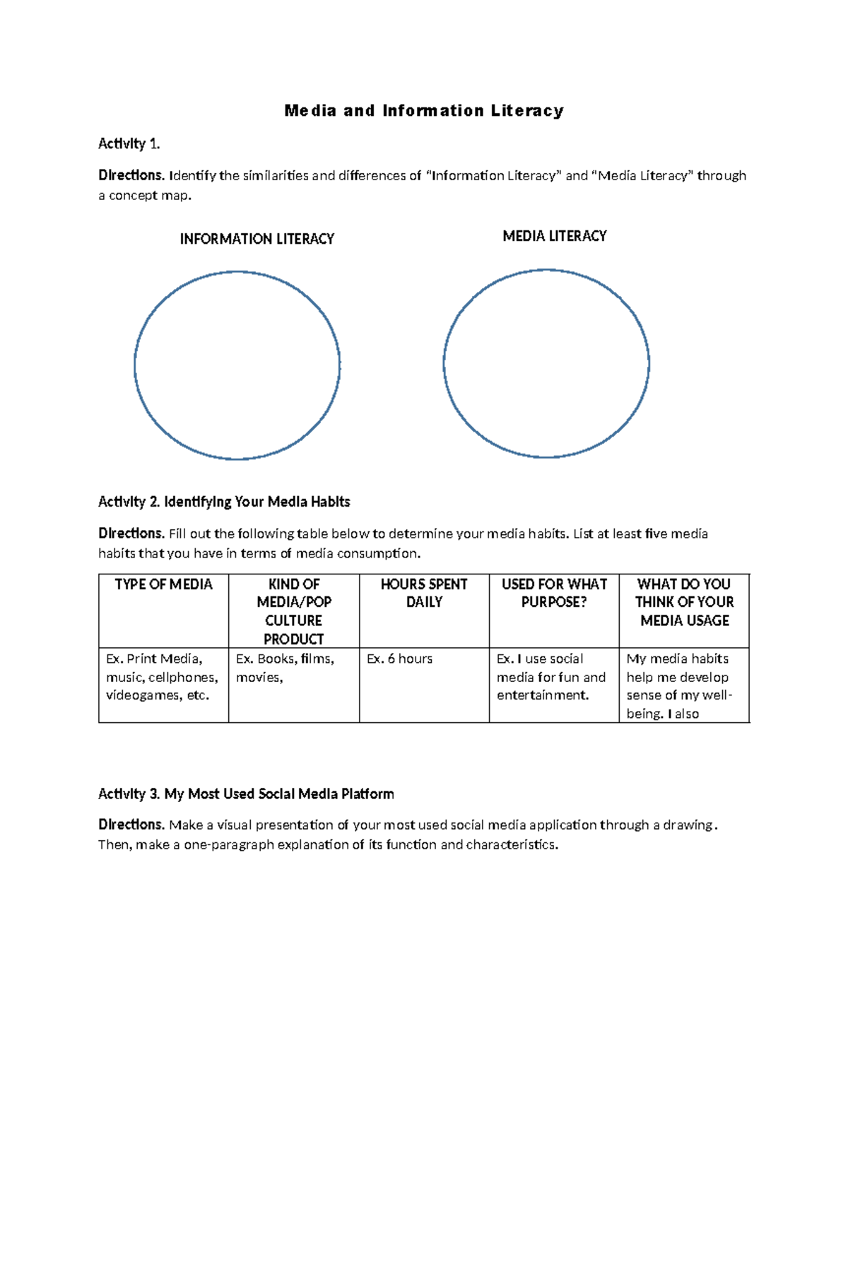 Media & Information Literacy Activity Sheet: Key Concepts & Analysis ...