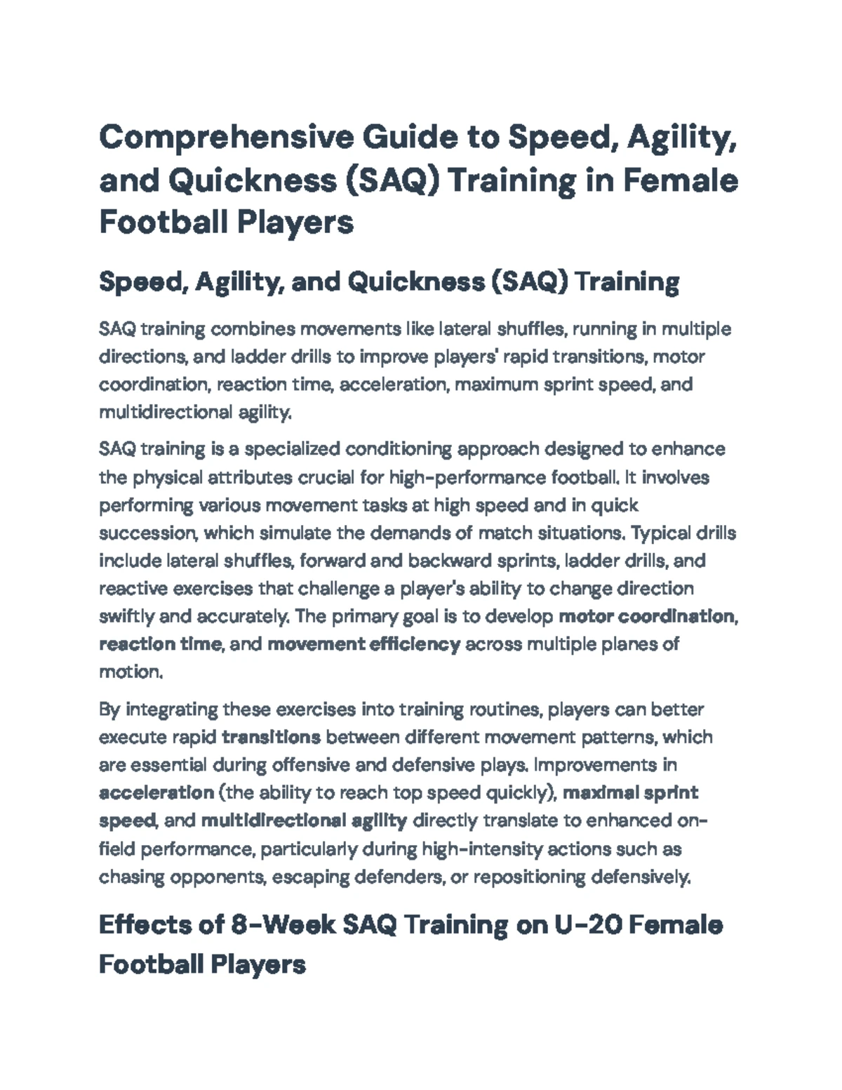 SAQ Training Effects on Speed and Agility in U-20 Female Football ...