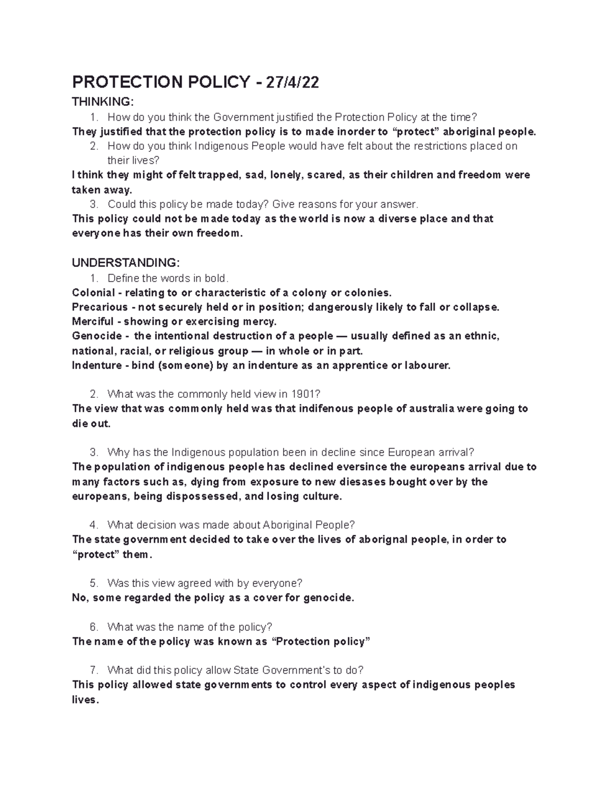 HIST101: Analysis of the Protection Policy and Its Impact on Indigenous ...