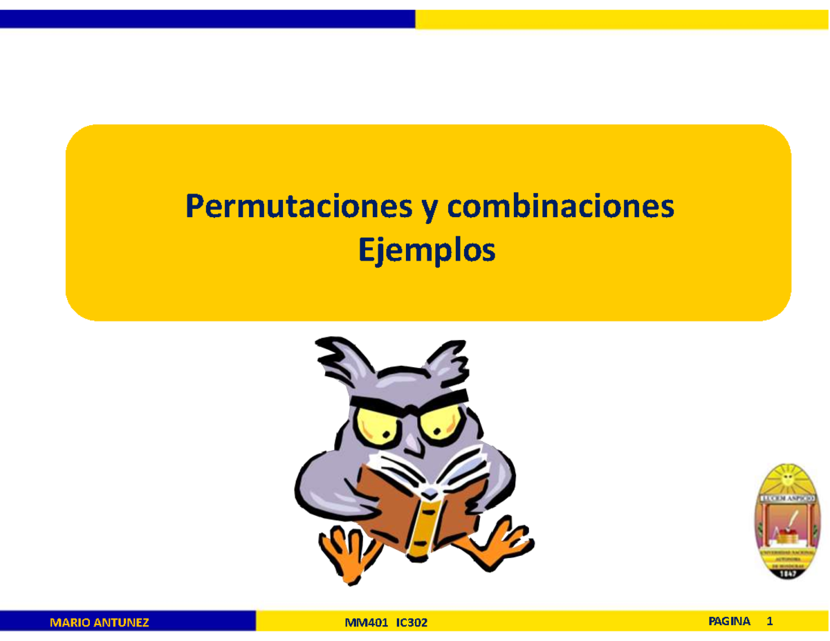 1. Ejemplos de Permutaciones y Combinaciones en Matemáticas - Studocu
