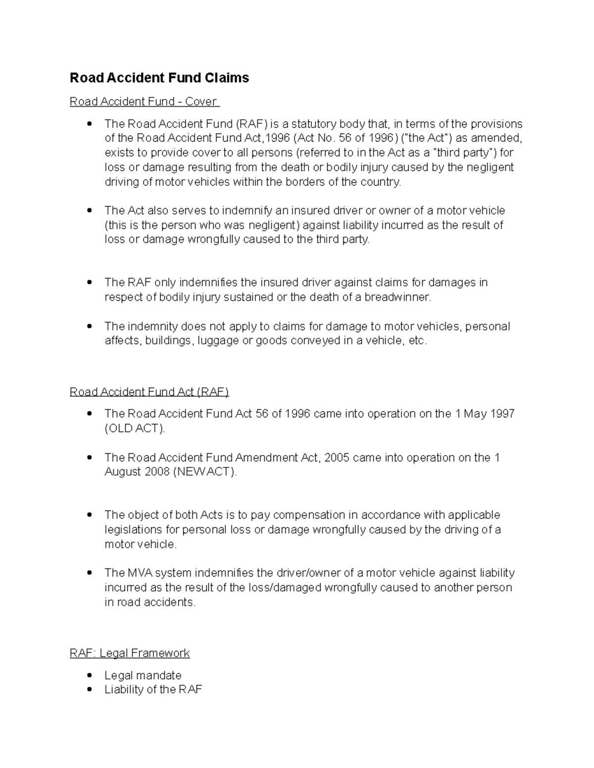 RAF Claims Overview: Understanding the Road Accident Fund System - Studocu