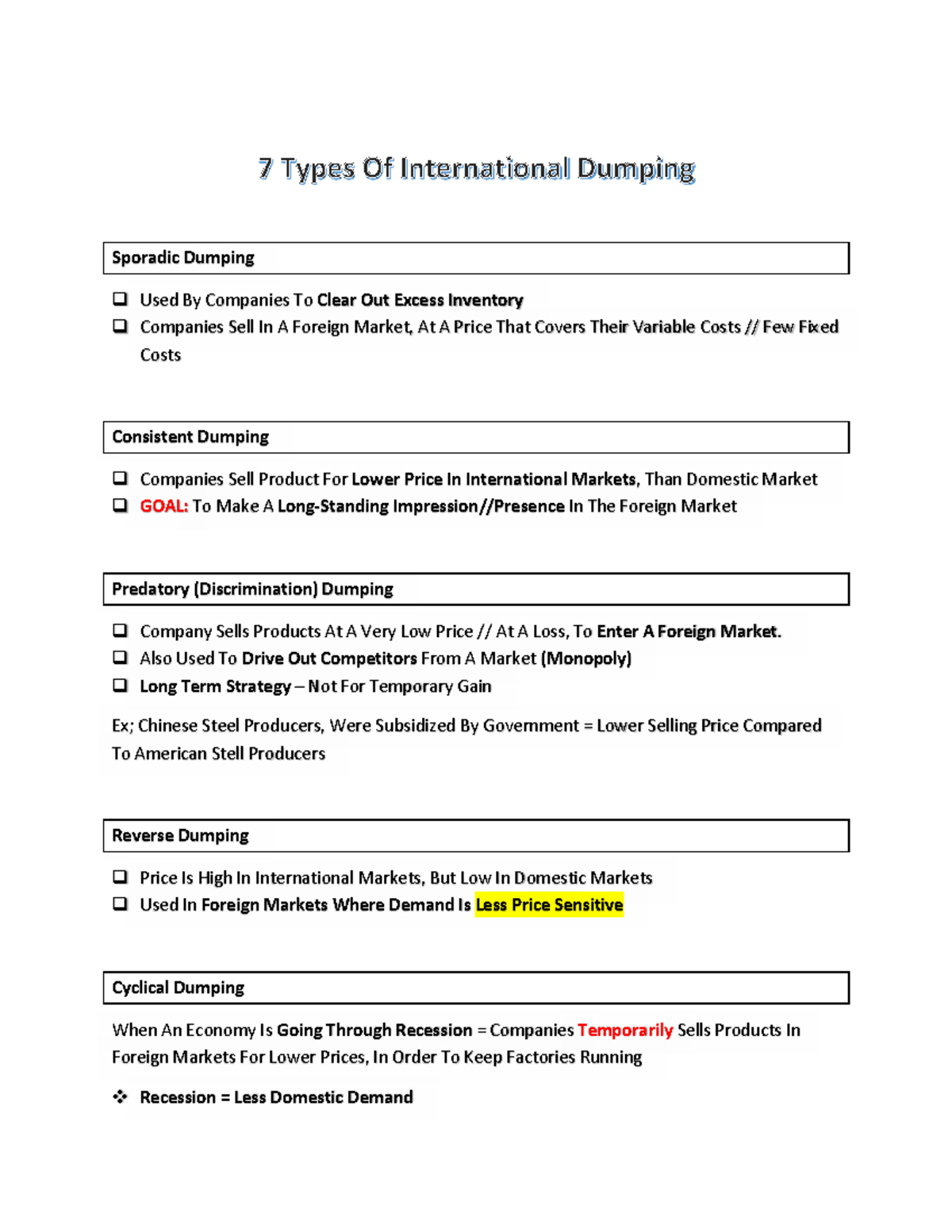 7 Types of International Dumping: Strategies and Impacts - Studocu
