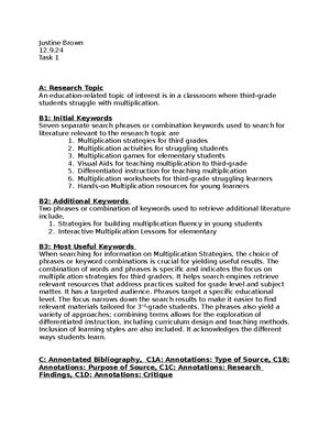 Task 8.1 ; task 1 - Justine Brown 1. A: Research Topic Multiplication ...