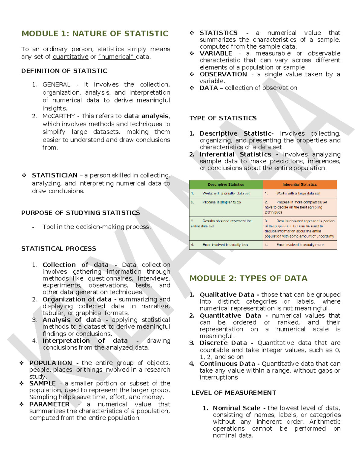 Statac - Introduction to Statistics Concepts & Data Types - Studocu