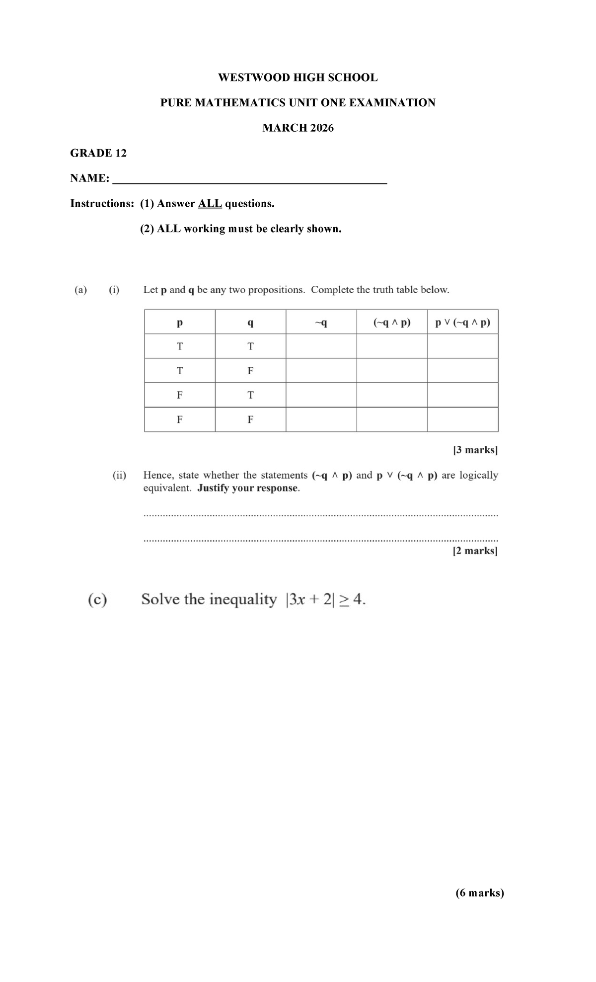 Cape Exam - For studies - Pure Mathematics - WESTWOOD HIGH SCHOOL PURE ...