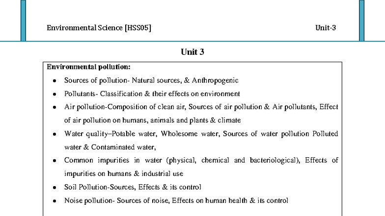 EVS 3: Environmental Pollution - Sources, Effects & Control - Studocu