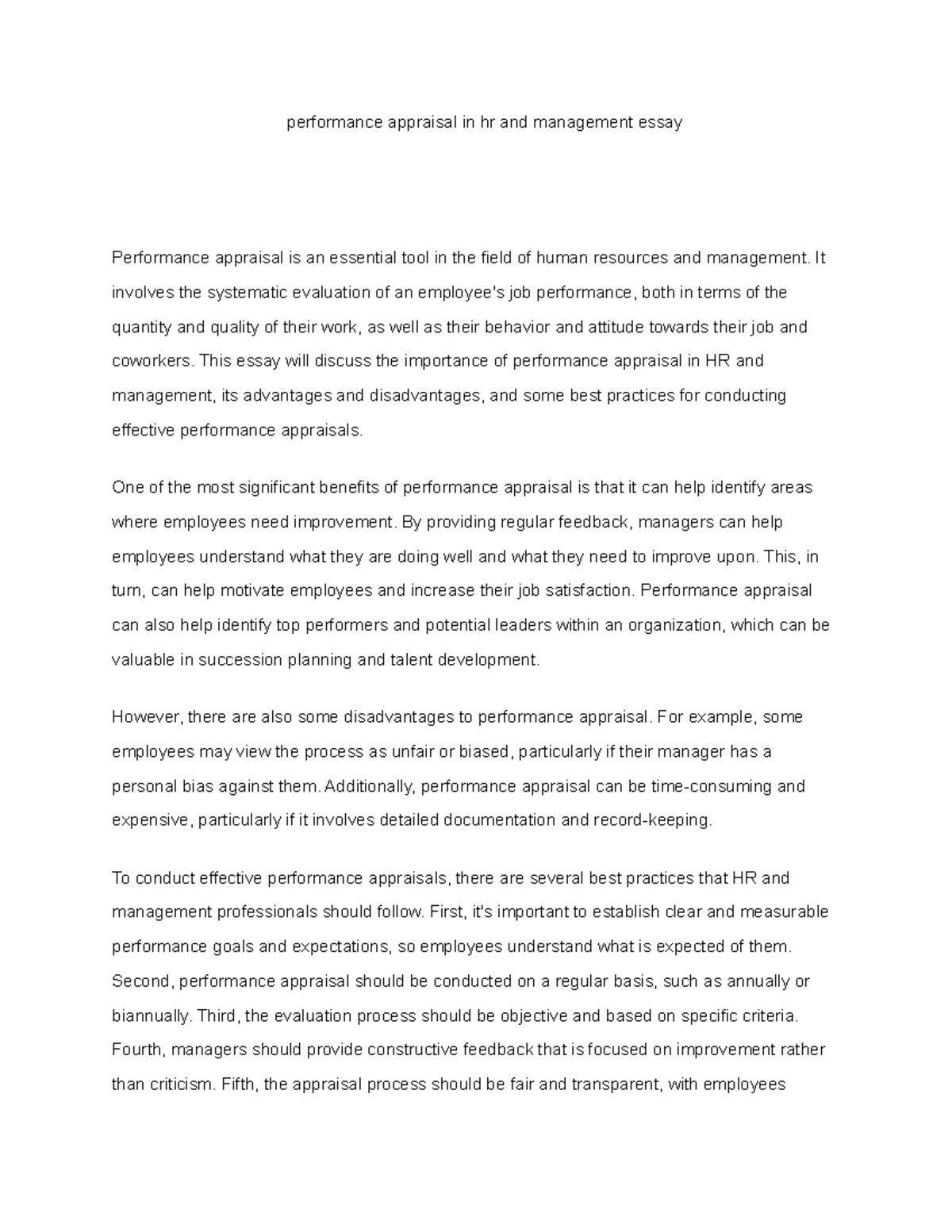 HRM 101: Performance Appraisal in Management - Lecture Notes - Studocu