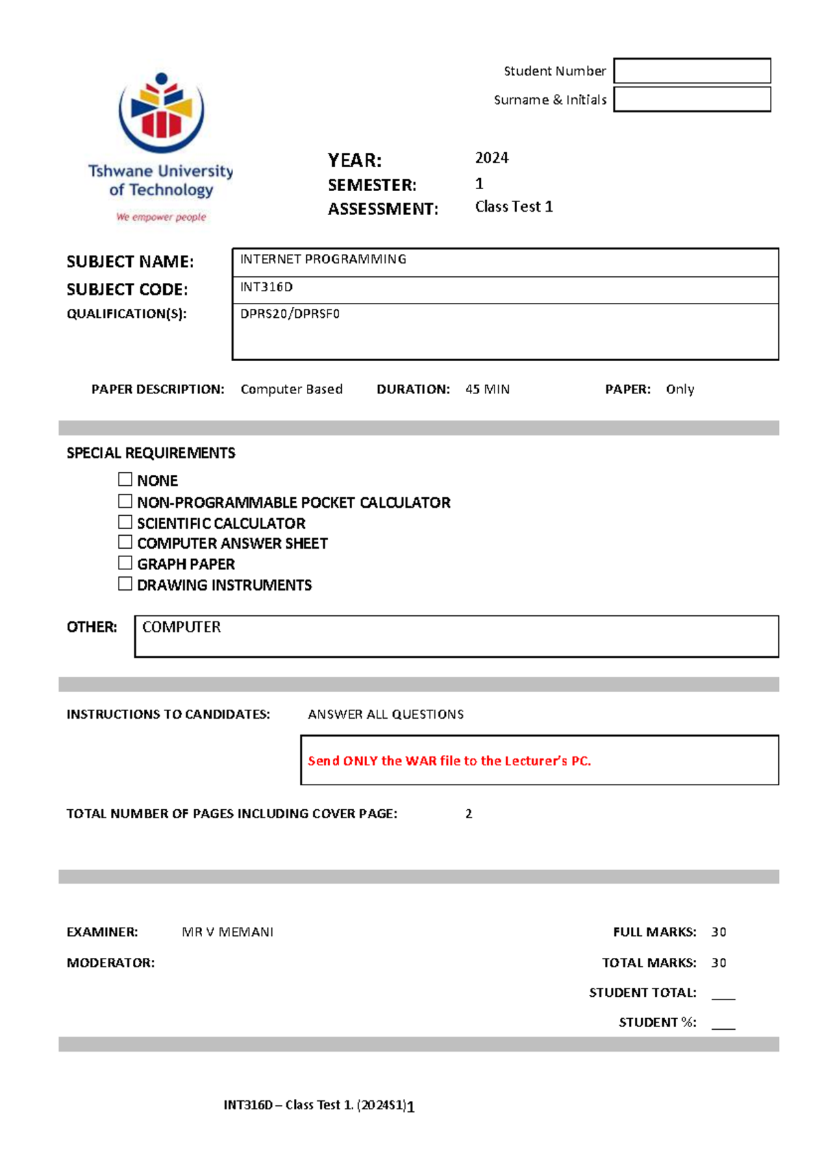 INT316D 2024S1 CT1 - Internet Programming Class Test 1 Guide - Studocu