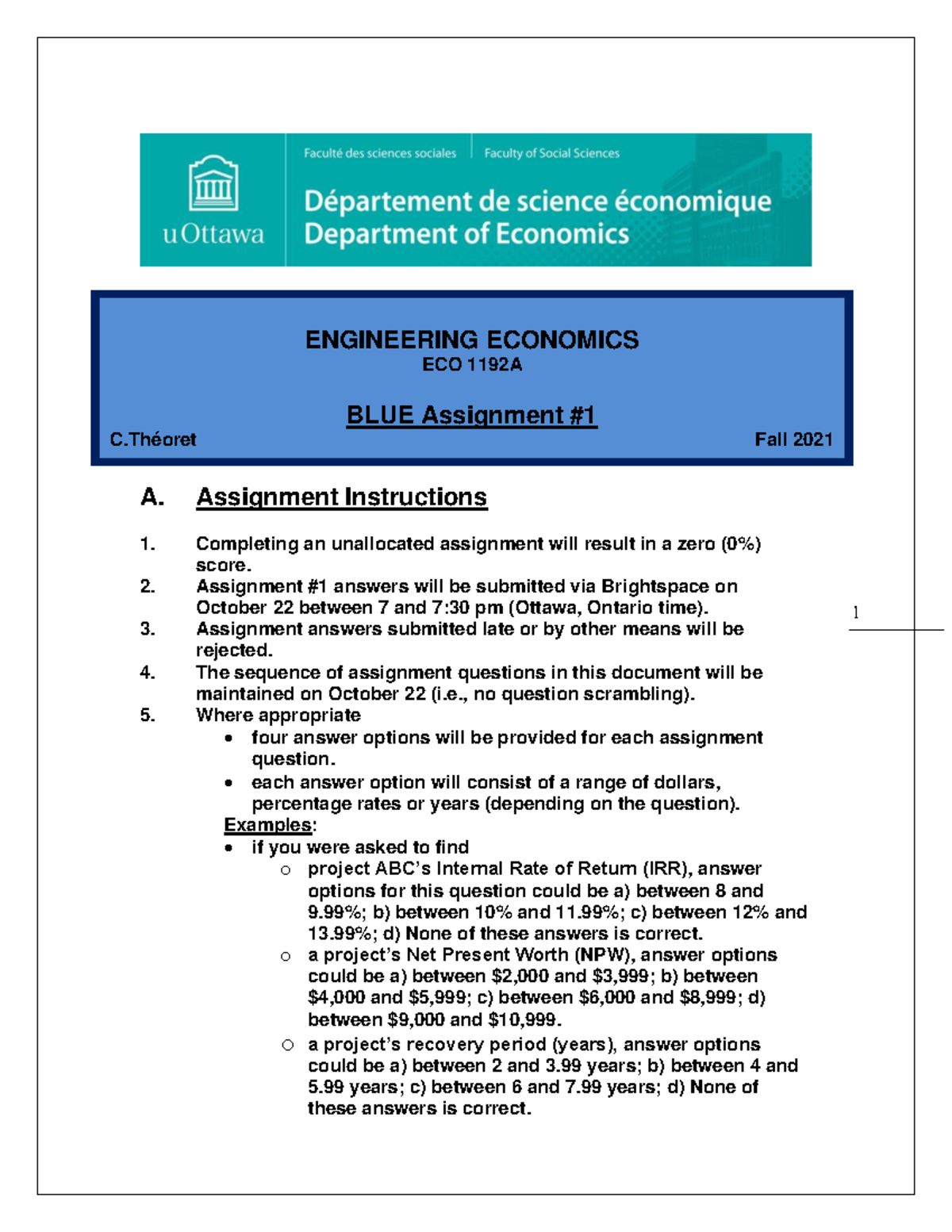 F21 1192A Blue Assignment #1 - 1 A. Assignment Instructions Completing ...