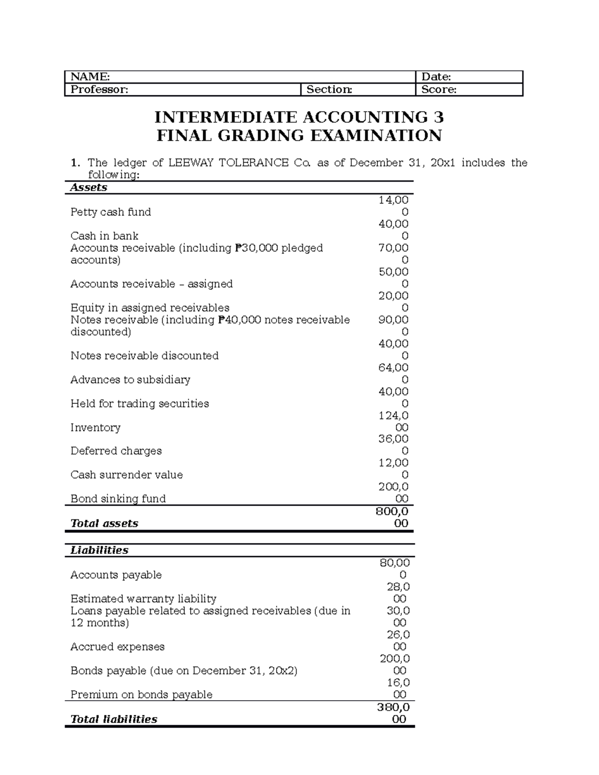 480462385 ACC 3 Final Exam Lecture Notes on Intermediate Accounting ...