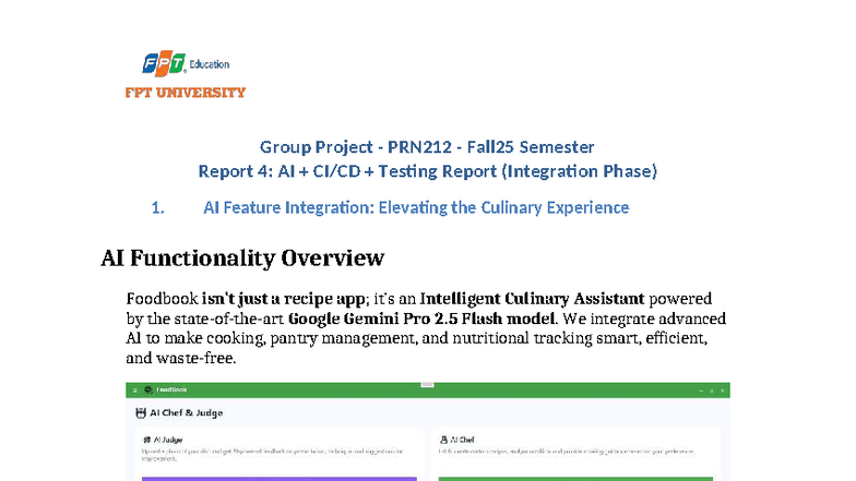 Group Project PRN212 Fall25: AI Testing Integration Report - Studocu