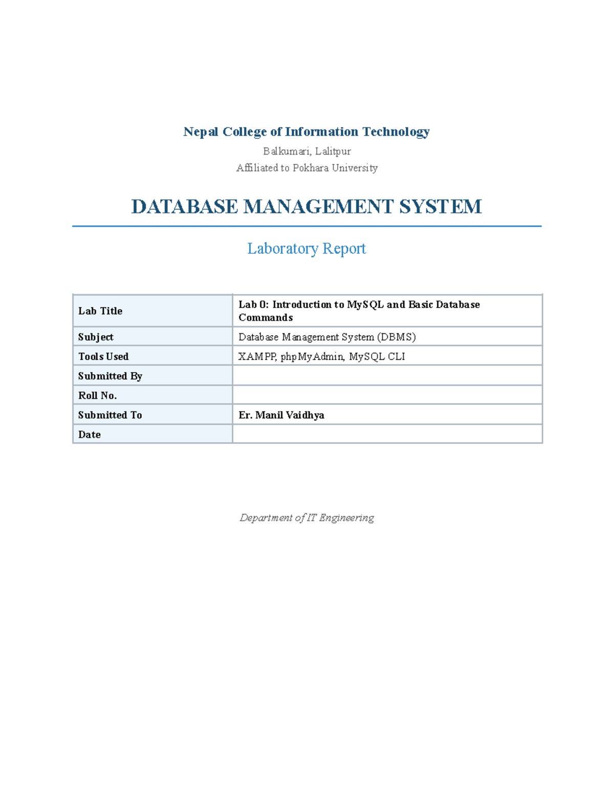 DBMS Lab Report (Lab 0): Intro to MySQL & Basic Commands - Studocu
