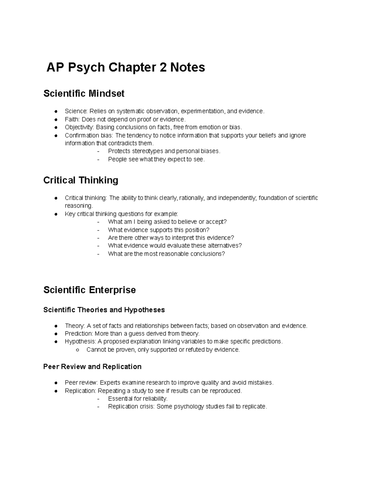 AP Psych Ch. 2 Notes: Scientific Mindset & Research Methods - Studocu