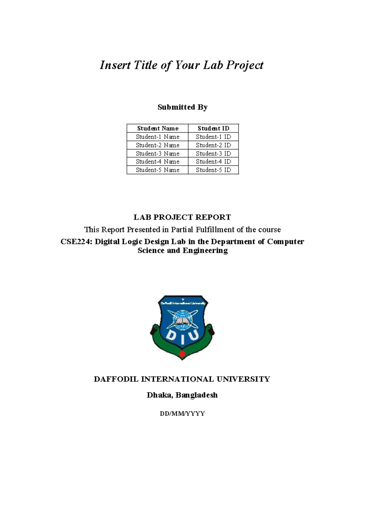 CSE224 Lab Project Report: Digital Logic Design Overview - Studocu